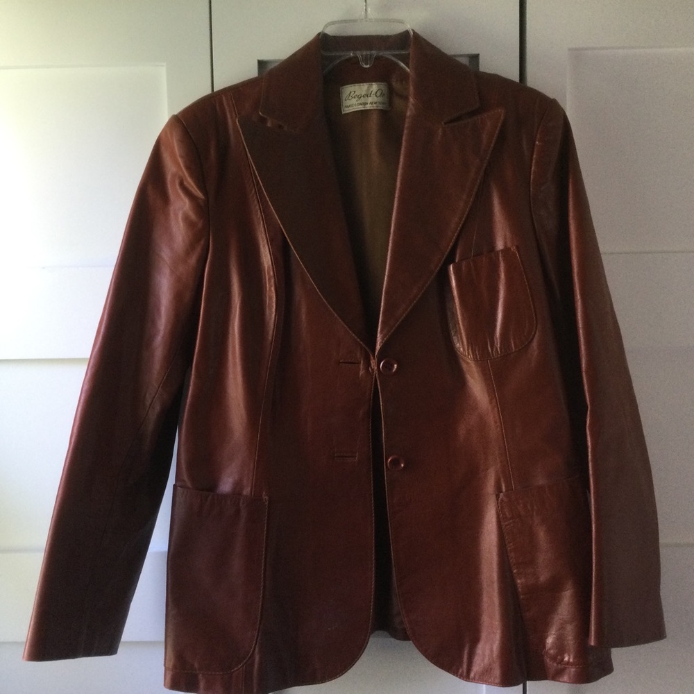 Vintage Cognac Leather Blazer by Beged-Or